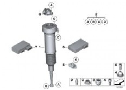 Air spring strut, front/control units