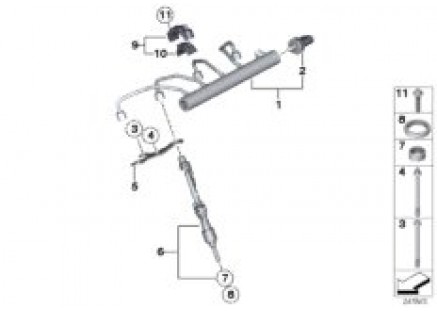 High-pressure rail/injector/bracket