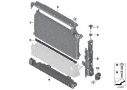 Coolant radiator mounting hardware