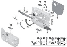 Surface-mounted parts, door panel, front